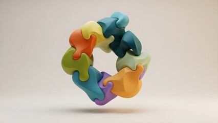 Colorful 3D Puzzle Pieces Interlocking Render