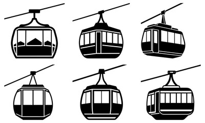 Six Cable Car Cabins with Transparent Windows on White Background gondola transportation
