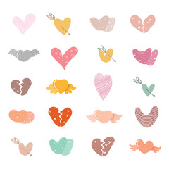 Set of valentine's day hearts. Flat vector illustration.