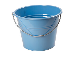 Light blue metal bucket with silver handle on black background