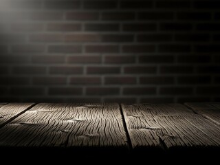 Weathered wood surface features natural textures and scratches, set in a dim cellar environment with a soft-focus background