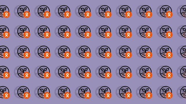 Seamless pattern of cute owls with orange ribbons, vector illustration.