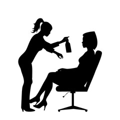Silhouette of Male Hairdresser Applying Hair Spray to Female Client in Salon Chair