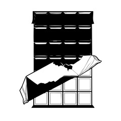 Black Chocolate Bar Silhouette Vector Icon with Open Wrapper Isolated on White