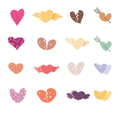 Vector set of hand drawn hearts in pastel colors. Valentines day.