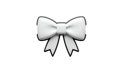 3D Glossy White Bow with Black Outline on transparent background