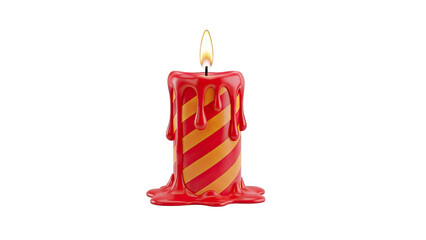 3D Melting Birthday Candle with Flame on transparent background