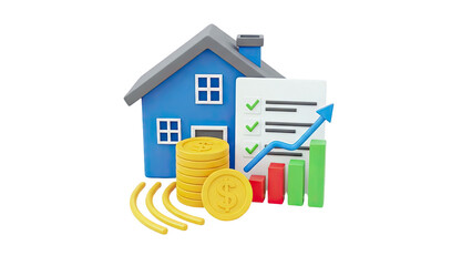 3D Real estate growth and financial success concept on transparent background