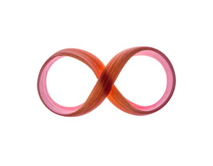 Pink satin ribbon forming infinity symbol loop figure eight as abstract eternity love and endless concept design on isolated background