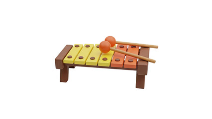 3D Xylophone with mallets on transparent background