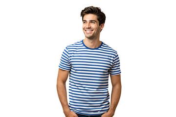 Obraz premium Smiling young man in striped blue shirt