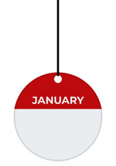 Round January Calendar Page Icon Hanging by a String, Red Header and Extra Space for Text, Isolated on Transparent Background &ndash; Monthly Planner Illustration
