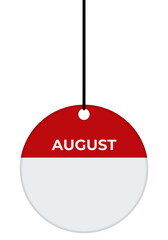 Round August Calendar Page Icon Hanging by a String, Red Header and Extra Space for Text, Isolated on Transparent Background &ndash; Monthly Planner Illustration