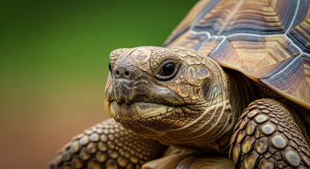 Naklejka premium Detailed portrait showcasing the intricate skin patterns of a tortoise face