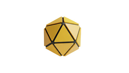 3D Geometric Icosahedron Shape with Yellow Triangles and Black Background on transparent background
