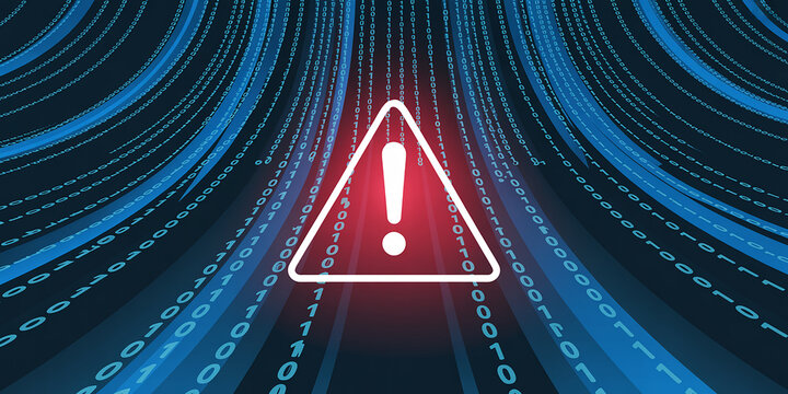 White Exclamation Mark Warning Symbol Over Flowing Binary Code Data Stream alert danger - Powered by Adobe