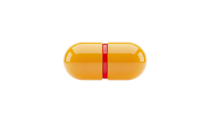 3D Orange capsule with red stripe on transparent background