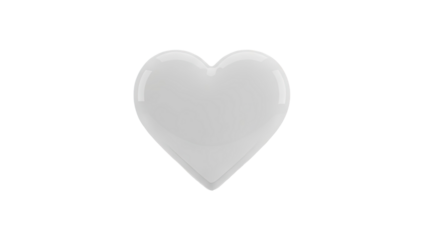 3D Glossy White Heart Symbol Isolated on Transparent Background