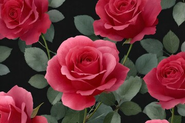 seamless pattern of red roses, dark background