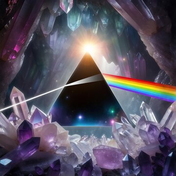 Quartz Prism Labyrinth Refracting Rainbow Spectra at Solar Eclip