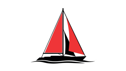 Fototapeta premium Sailboat with Red Sails in Simple Flat Design on White Background for Logo or Icon