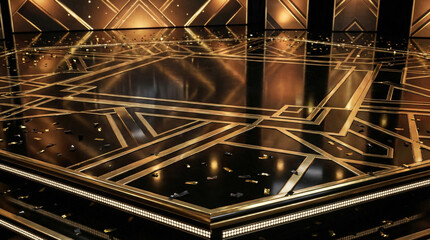 Luxury Gold and Black Geometric Stage for Year End Party Event