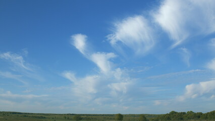 Fototapeta premium Breathtaking and Beautiful Cloud Patterns Grace a Clear and Bright Blue Sky Above Us