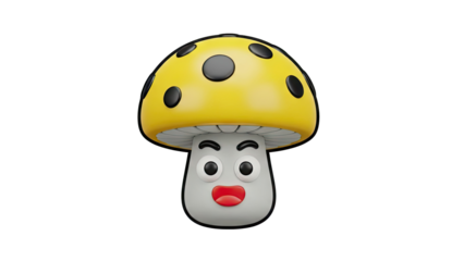 3D Cute Cartoon Mushroom Character on transparent background