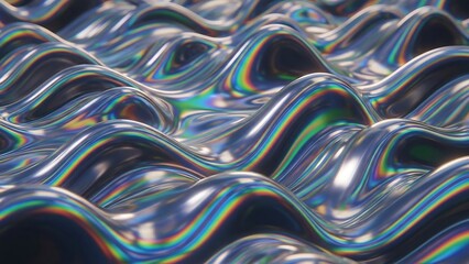 Iridescent holographic wavy surface closeup.