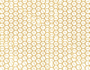 Golden honeycomb-like geometric pattern on white background
