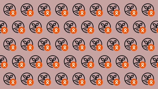 Seamless Pattern of Abstract Symbols with Orange Ribbons.