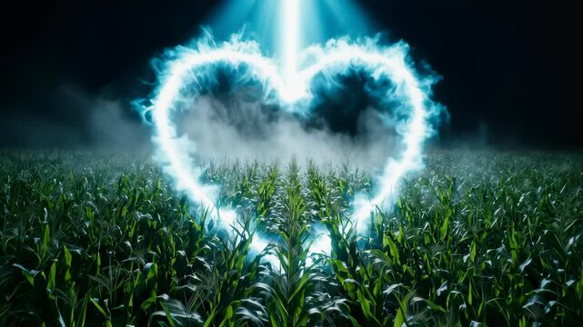 Alien Ufo Creates Heart Shape in Corn Field at Night With Light