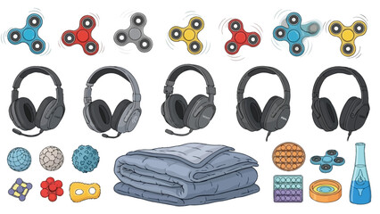 Sensory toys and ADHD tools for focus and stress relief vector