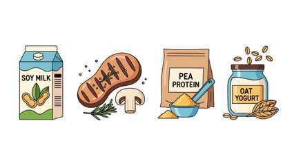 Plant Based Alternative Protein and Vegan Food Vector Set