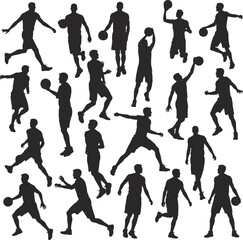 Fototapeta premium Silhouettes of basketball players in various dynamic poses
