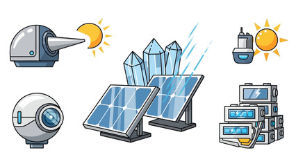 Solar energy technology set with panels batteries and sensors