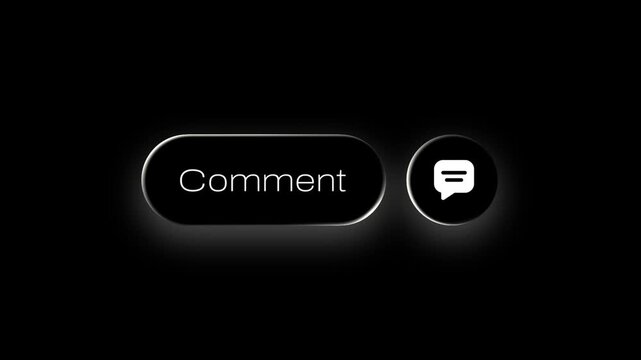 Comment Button Liquid Glass Animation in 4K on Black Background Modern Glassmorphism UI Motion Graphics for YouTube and Social Media Content