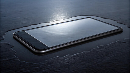 Futuristic Liquid Metal Smartphone Screen with Glass UI and High-Contrast Reflections