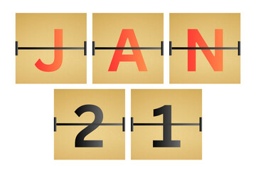 21 January calendar single day, week vector, illustration icon. Red, gray, black, golden and white color background calendar page vector for of the month January 21