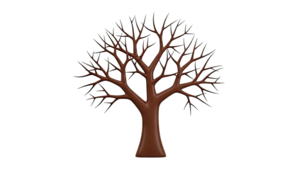 3D Bare tree with brown branches isolated on white on transparent background