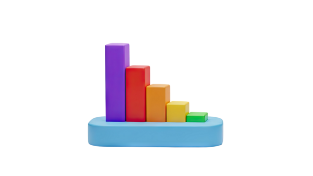 3D Bar Chart Icon with Downward Trend transparent background - Powered by Adobe