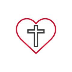 Obraz premium Graphic with a red heart-shaped outline & a cross inside