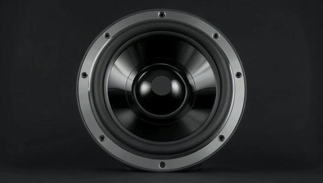 Seamless 4K background animation featuring rotating black loudspeakers 3D creating abstract rhythmic motion suitable music visuals tech artistic stock 