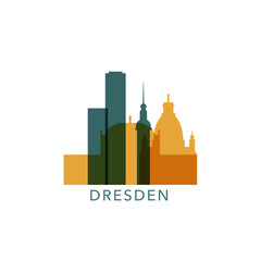 Dresden logo, clip art with cityscape, skyline, panorama, skyscrapers. Vector flat isolated illustration. Germany city image with landmarks and buildings