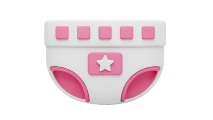 3D Cute 3D Diaper Icon with Pink Accents and Star on transparent background