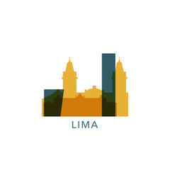 Lima logo, clip art with cityscape, skyline, panorama, skyscrapers. Vector flat isolated illustration. Peru city image with landmarks and buildings