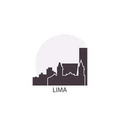 Lima logo, clip art with cityscape, skyline, panorama, skyscrapers. Vector flat isolated illustration. Peru city image with landmarks and buildings