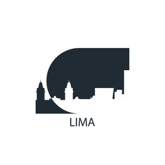 Lima logo, clip art with cityscape, skyline, panorama, skyscrapers. Vector flat isolated illustration. Peru city image with landmarks and buildings