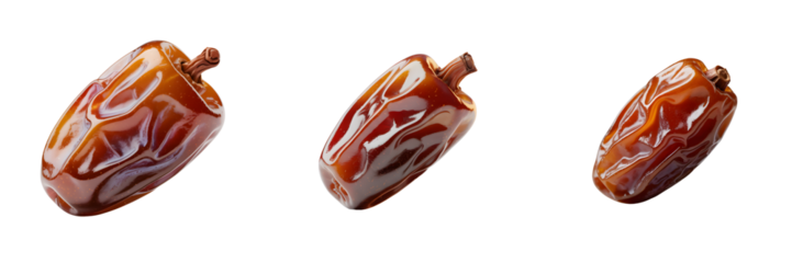 Three dried dates on a transparent background