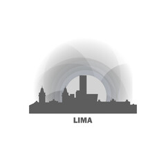 Lima logo, clip art with cityscape, skyline, panorama, skyscrapers. Vector flat isolated illustration. Peru city image with landmarks and buildings